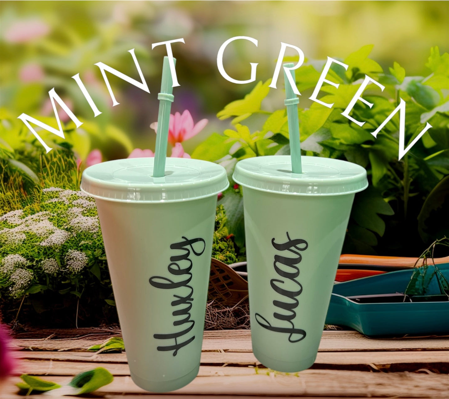 Personalised 24oz Coloured Cold Cups with Lid and Straw