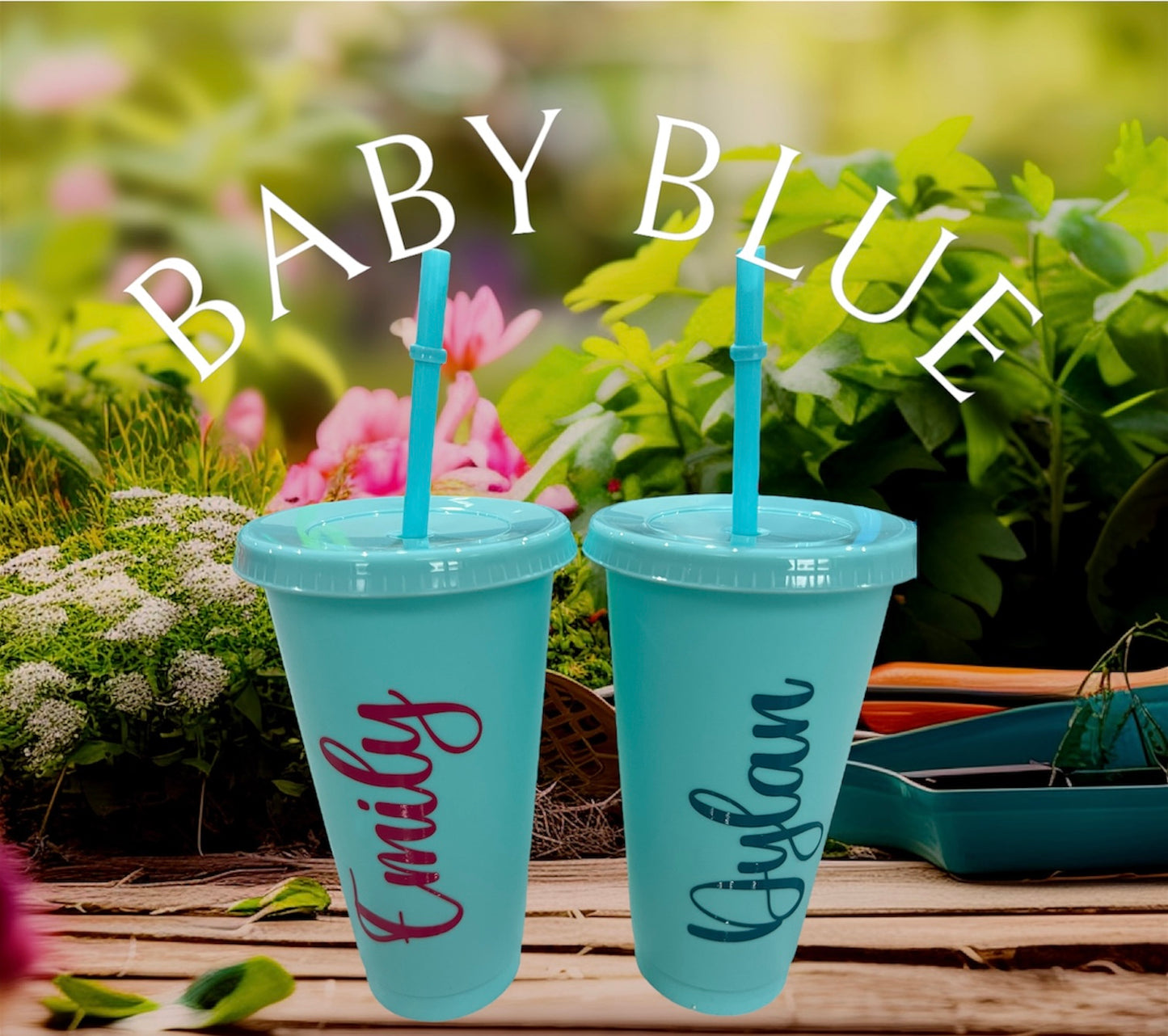 Personalised 24oz Coloured Cold Cups with Lid and Straw