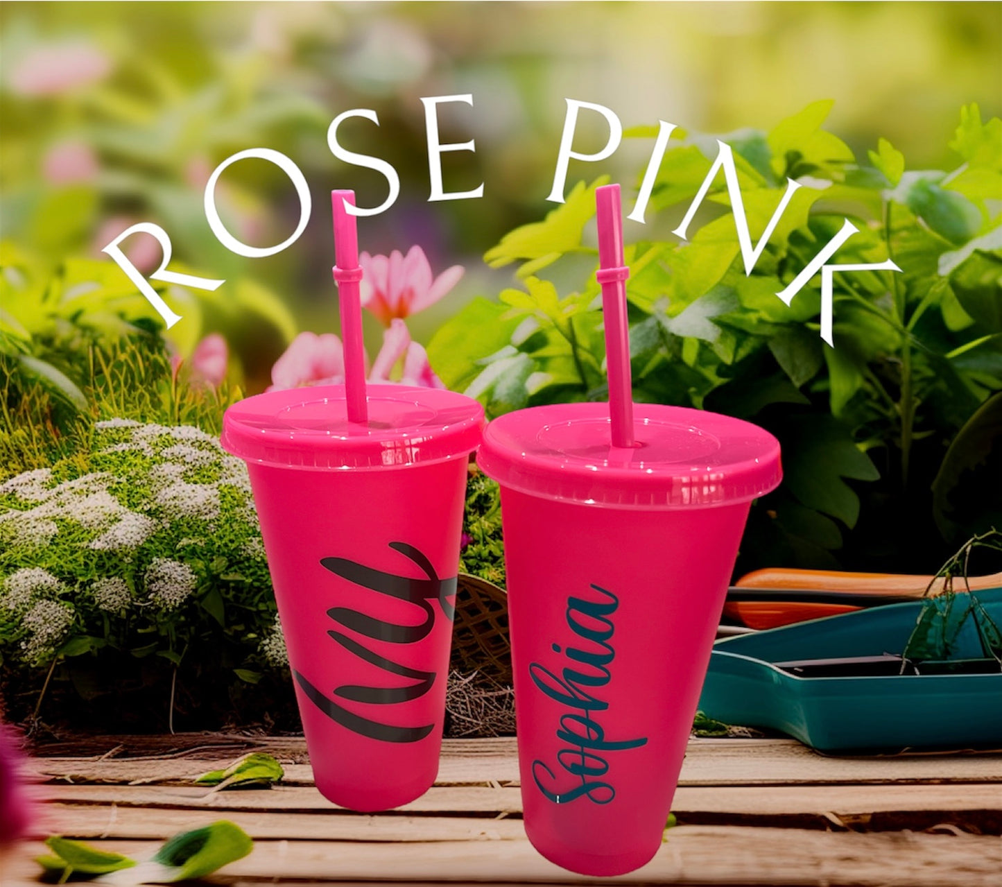 Personalised 24oz Coloured Cold Cups with Lid and Straw