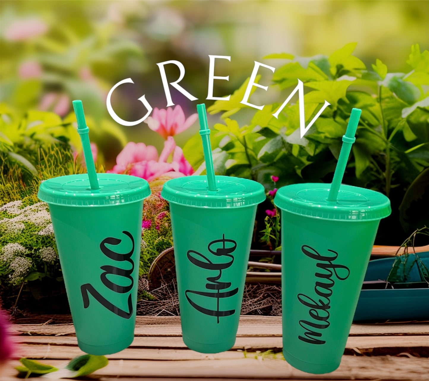 Personalised 24oz Coloured Cold Cups with Lid and Straw