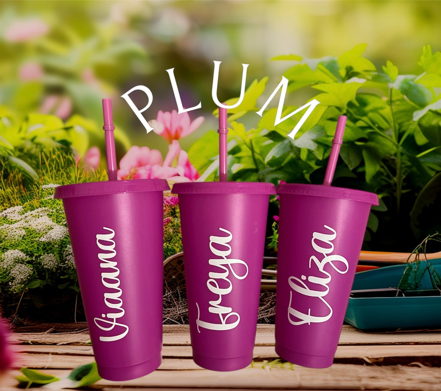 Personalised 24oz Coloured Cold Cups with Lid and Straw