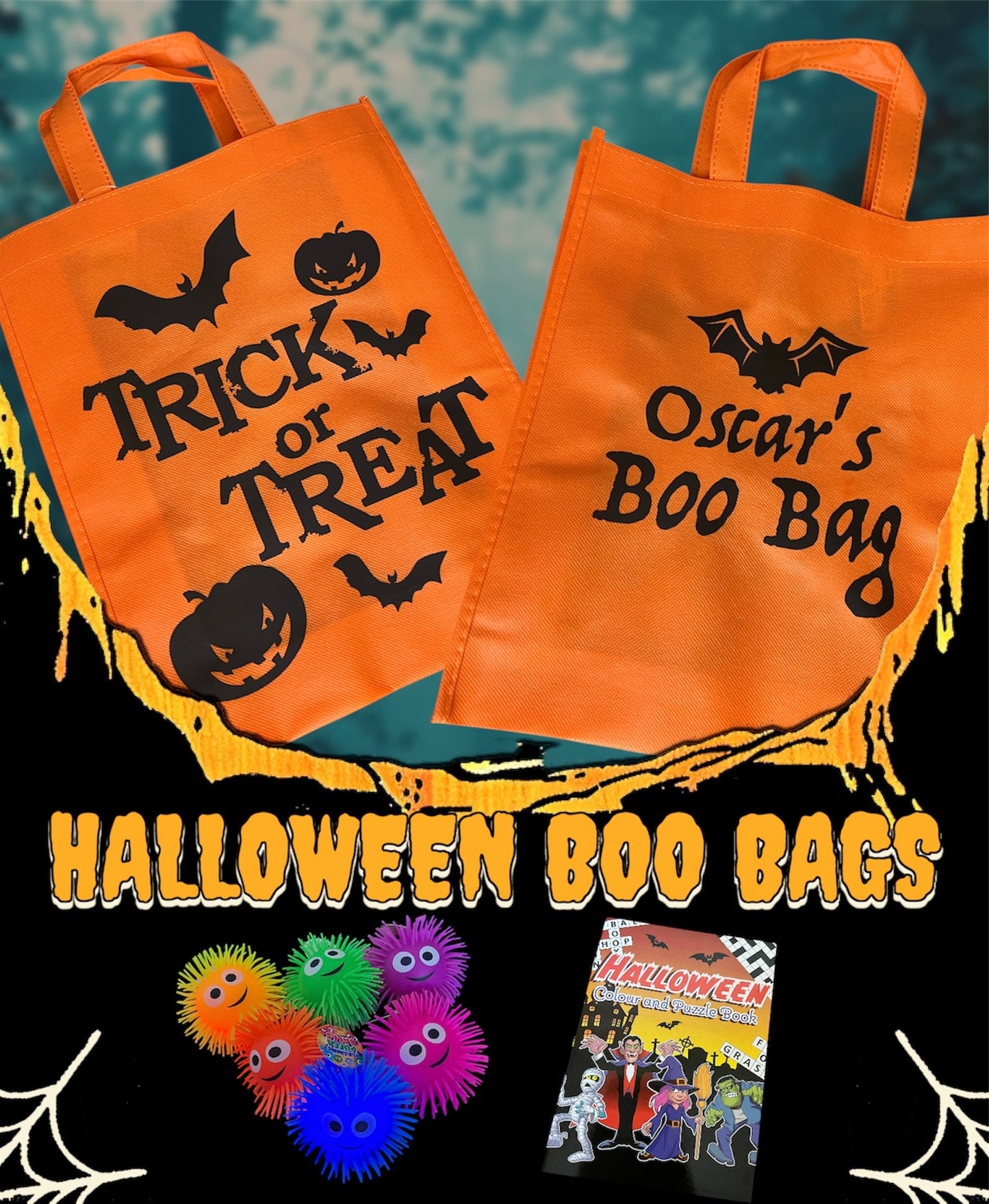 Personalised Orange or Black Halloween Boo Bag - Trick or Treat Bag with Name / Limited Edition