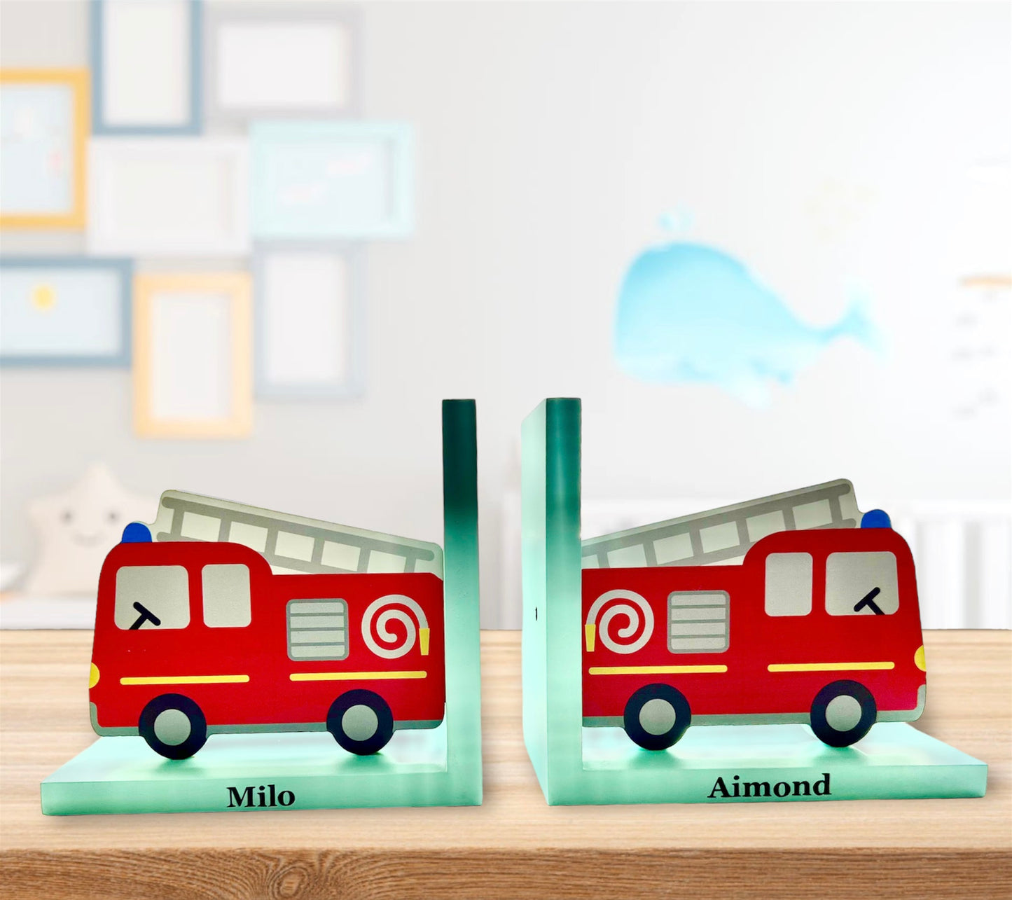 Personalised Red Fire Engine Bookends - Sass and Belle